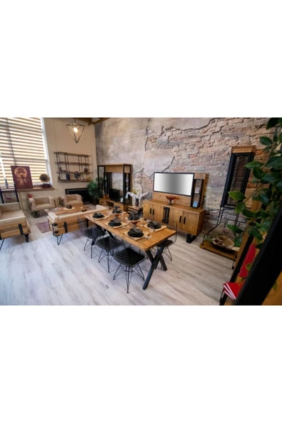 NT Concept Ntconcept Masif Ağaç Yemek Masası Takımı- (85cm-210cm Masa +8 Adet Sandalye) - Resim 6