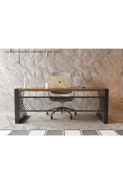 NT Concept Alfa Normal Ceviz Renk Masif Ahşap Ofis Ve Çalışma Masası 75 cm 200 cm