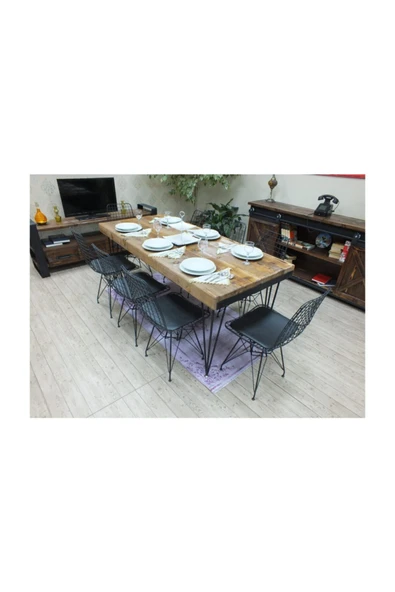 NT Concept Ntconcept Masif Ağaç Yemek Masası - 85cm-200cm Masa - 6