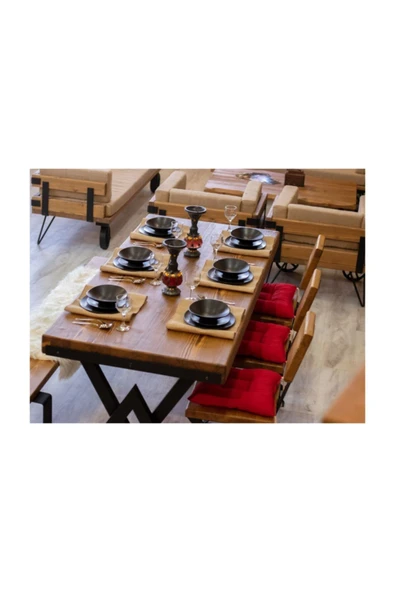 NT Concept Ntconcept Masif Ağaç Yemek Masası Takımı- 85cm-125cm Masa+125cm Bank+2 Adet Loft Sandalye