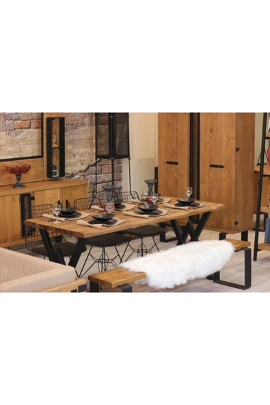 NT Concept Ntconcept Masif Ağaç Mutfak Masası(85cm-150cm Masa+150cm Bank+2 Sandalye)