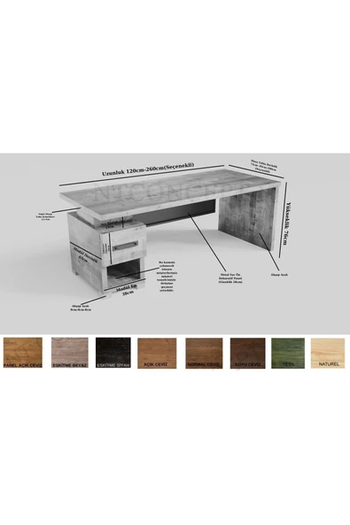 NT Concept Ken Ntconcept Masif Ağaç Ofis Ve Çalışma Masası(75cm-200cm) - 4