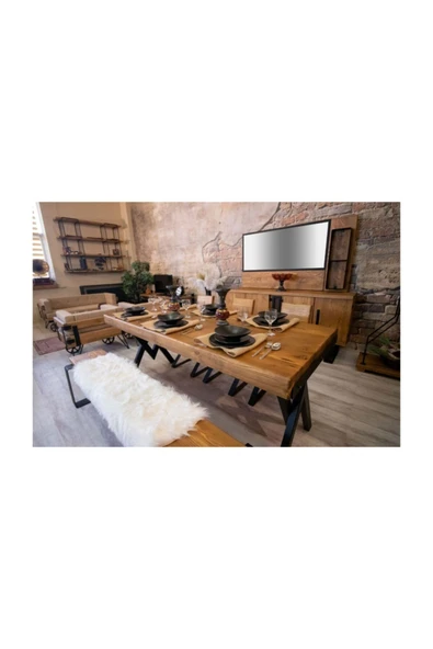 NT Concept Ntconcept Masif Ağaç Yemek Masası - 85cm-200cm Masa - 4