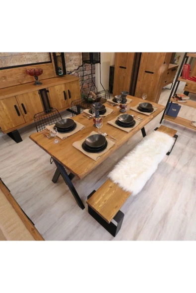 NT Concept Ntconcept Masif Ağaç Mutfak Masası(85cm-150cm Masa+150cm Bank+2 Sandalye) - Resim 2