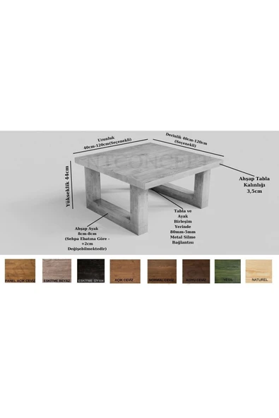 NT Concept Ntconcept Fer Masif Ahşap Sehpa(60cm-60cm-h44cm) - 2