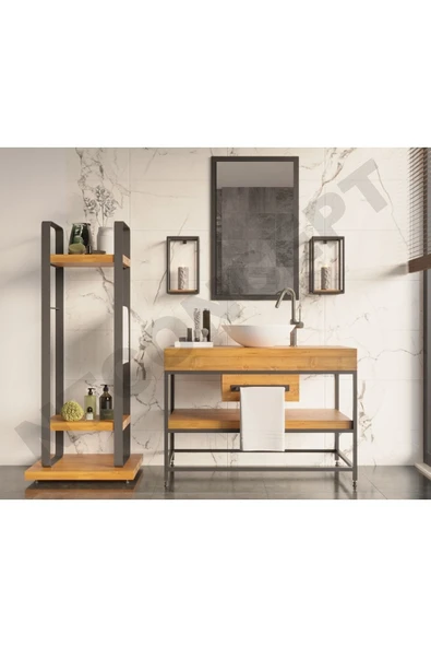NT Concept Ntconcept Liv Ayna Çerçeveli Masif Ahşap Lavabo Dolabı Hilton(70cm)