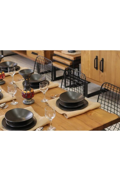 NT Concept Ntconcept Masif Ağaç Yemek Masası Takımı - 60cm-120cm Masa 120cmbank 2 Adet Tel Sandalye - 5