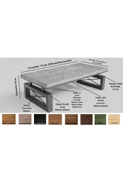 NT Concept Ntconcept Mia Masif Ahşap Sehpa(75cm-140cm-h44cm) - 3