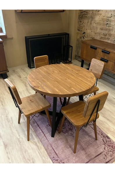 NT Concept Round Doğal Ahşap Ayak Sandalyeli Yuvarlak Masa Takımı ürün görseli 1