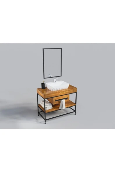 NT Concept Ntconcept Liv Ayna Çerçeveli Masif Ahşap Lavabo Dolabı Hilton(90cm) - 3