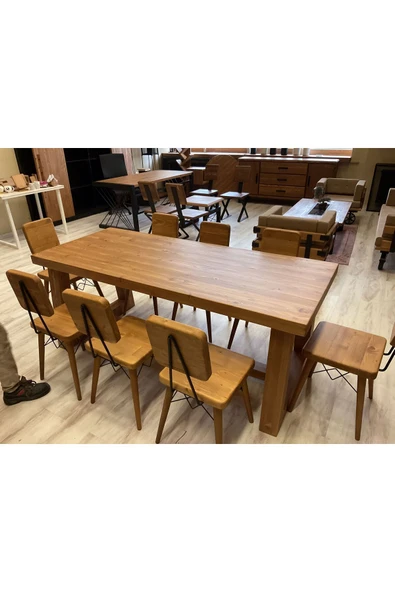 NTCollection Ntconcept Farmhouse Doğal Ahşap Masif Yemek Masa Takımı 80x220cm 8 Adet Sandalye - 5