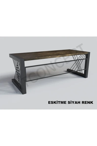 NT Concept Alfa Eskitme Siyah Renk Masif Ahşap Ofis Ve Çalışma Masası(85cm-140cm) - Resim 3