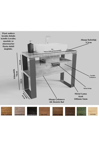 NT Concept İpek Masif Ahşap Lavabo Dolabı Hilton(90cm) - Resim 2