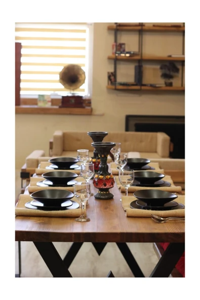 NT Concept Ntconcept Masif Ağaç Yemek Masası Takımı- 85cm-150cm Masa+150cm Bank+2 Adet Loft Sandalye - Resim 8