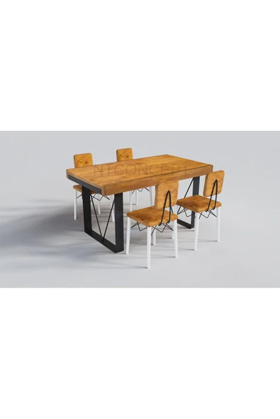 NT Concept Ntconcept Doğal Ahşap Sandalyeli Masa Takımı(85cm-185cm Masa+6 Sandalye) ürün görseli