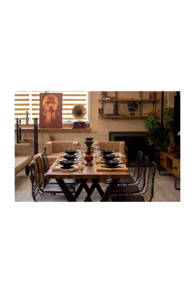 NT Concept Ntconcept Masif Ağaç Yemek Masası Takımı- 85cm-150cm Masa +6 Adet Sandalye - Resim 3