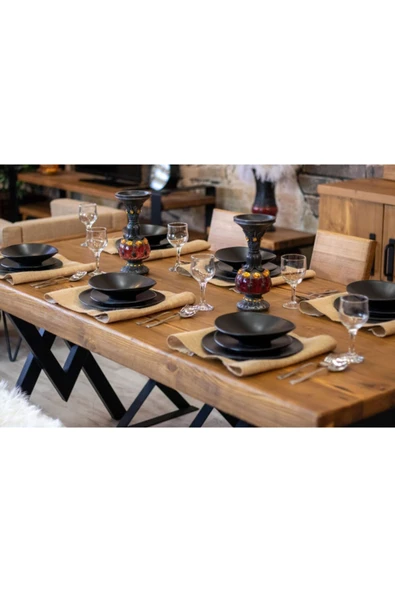 NT Concept Ntconcept Masif Ağaç Yemek Masası Takımı- 85cm-125cm Masa+125cm Bank+4 Adet Loft Sandalye - 6