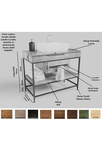 NT Concept Lia Masif Ahşap Lavabo Dolabı Hilton - Resim 2