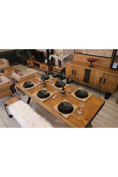 NT Concept Ntconcept Masif Ağaç Mutfak Yemek Masası Takımı(85cm-150cm Masa+150cm Bank+4 Sandalye) - Resim 6