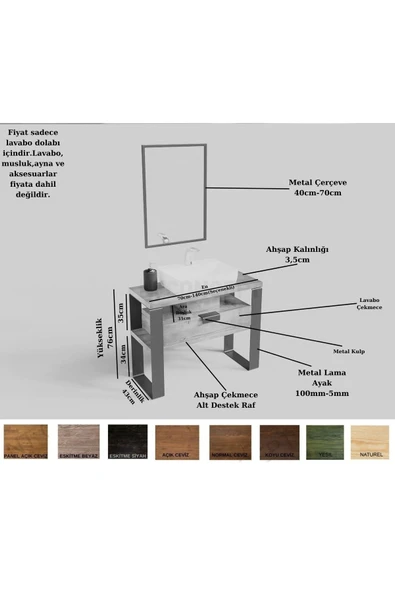 NT Concept Ntconcept Mina Ayna Çerçeveli Masif Ahşap Lavabo Dolabı Hilton(70cm) - 4