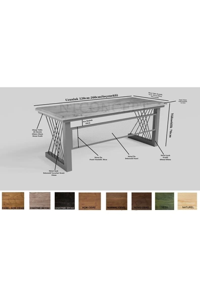 NT Concept Açık Ceviz Renk Masif Ahşap OfisvVe Çalışma Masası 85cm-160cm - Resim 2