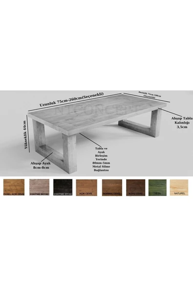NT Concept Ntconcept Lif Ahşap Ayak Masif Ağaç Sehpa(75cm-100cm-h44cm) - 2