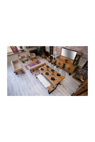 NT Concept Ntconcept Masif Ağaç Yemek Masası Takımı- 85cm-125cm Masa+125cm Bank+2 Adet Sandalye - 3