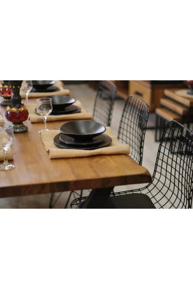 NT Concept Ntconcept Masif Ağaç Yemek Masası Takımı - 85cm-185cm Masa 185cmbank 5 Adet Tel Sandalye - Resim 6