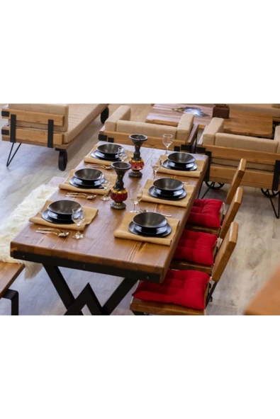 NT Concept Ntconcept Masif Ağaç Yemek Masası Takımı- 85cm-150cm Masa+150cm Bank+2 Adet Loft Sandalye - 2