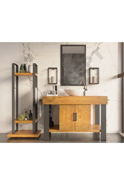 NT Concept Ntconcept Arwen Ayna Çerçeveli Masif Ahşap Lavabo Dolabı Hilton(110cm)