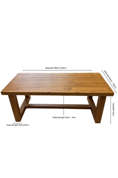 NTCollection Ntconcept Farmhouse Doğal Ahşap Masif Yemek Masa Takımı 80x220cm 8 Adet Sandalye - 6