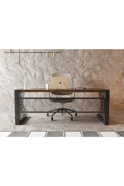 NT Concept Alfa Koyu Ceviz Renk Masif Ahşap Ofis Ve Çalışma Masası 85 cm-160 cm ürün görseli 1