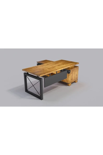 NT Concept Doğal Ağaç Modüllü Ofis Masası 85 cm 200 cm+Modül