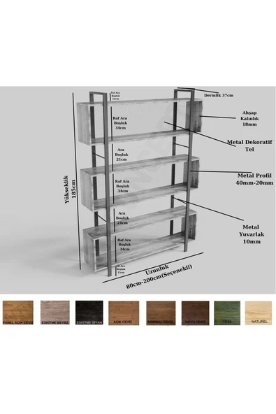 NT Concept Tora Masif Ağaç Kitaplık Vitrin En 80 cm - Resim 2