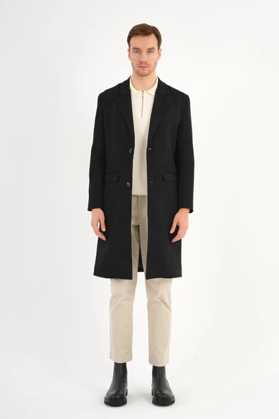 Nordic Siyah Erkek Kaşe Kaban - 2