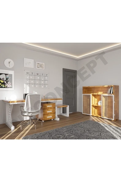 NT Concept Ntconcept Hell Doğal Ahşap Dörtlü Ofis ve Çalışma Odası-180'lik Takım