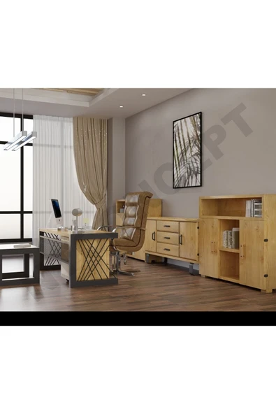 NT Concept Ntconcept Foe Doğal Ahşap Ofis Ve Çalışma Odası Takımı-160'lık Takım