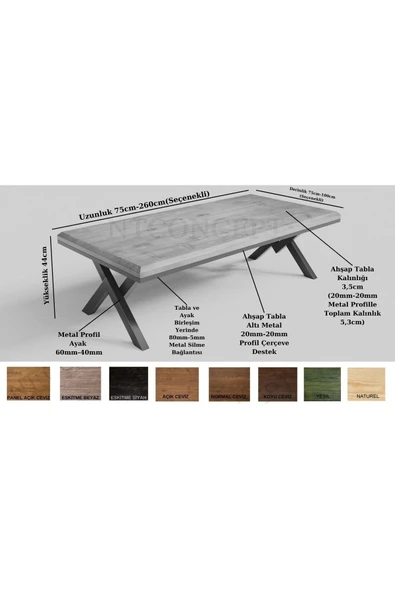 NT Concept Ntconcept Mia Masif Ahşap Sehpa(75cm-120cm-h44cm) - 3