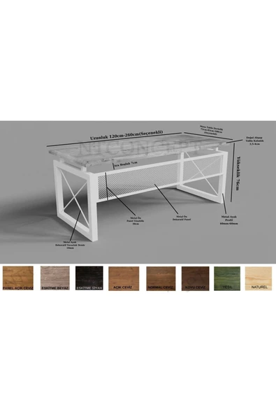 NT Concept Ntconcept Roni Doğal Ahşap Üçlü Ofis ve Çalışma Odası Takımı-220'lık Takım ürün görseli 1