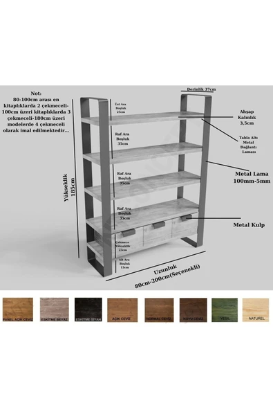 NT Concept Lomi Masif Ağaç Kitaplık-vitrin(en 200cm) - 2