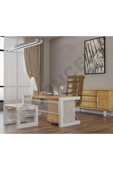 NT Concept Ntconcept Rose Doğal Ahşap Dörtlü Ofis ve Çalışma Odası Takımı-140'lık Takım