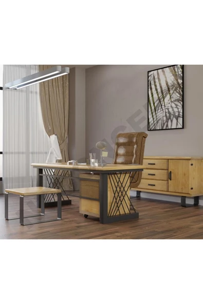 NT Concept Kain Doğal Ahşap Dörtlü Ofis ve Çalışma Odası Takımı-220'lık Takım