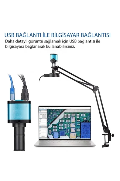 Monozone 150X Lens Endüstriyel Mikroskop Katlanabilir Tutucu 56 Led Halka Işık Kameralı Elektronik Dijital Usb 48MP 4K 60F/S Deney Gözlem - 5