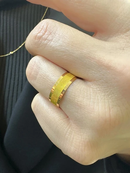 22 Ayar Altın 6 mm Düz Simli Çok Şık Alyans Yüzük - Resim 2