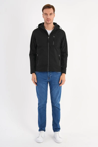Shell Siyah Erkek Softshell Mont Kapüşonlu Comfort Fit - 2