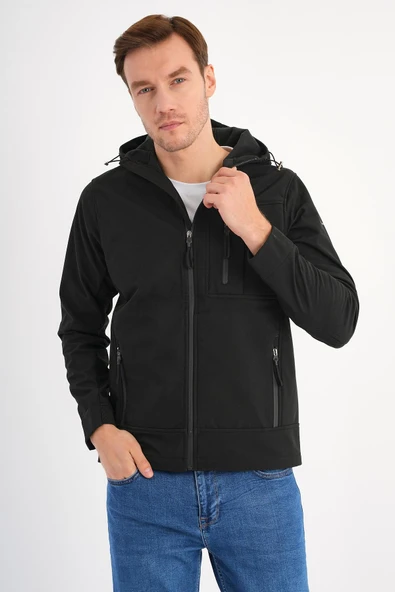 Shell Siyah Erkek Softshell Mont Kapüşonlu Comfort Fit - 4