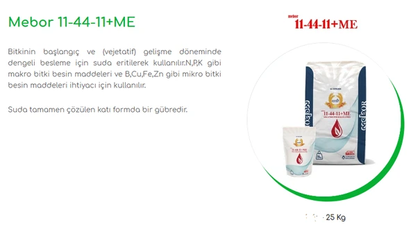 MEBOR 11-44-11 Harmanlanmış NPK Gübresi 25 Kg, Azot, Fosfor, Potasyum, Bor, Bakır, Demir, Mangan - 2