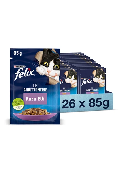 Felix Kuzu Etli Kedi Yaş Maması 85 gr X 26 Adet