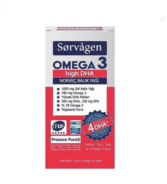 Sorvagen Omega 3 High DHA Norveç Balık Yağı -50 Kapsül-SKT:03/2027