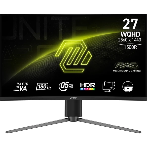 MSI 27" MAG 27CQ6PF 2560x1440 (WQHD) 16:9 CURVE 1500R RAPID VA 180HZ 0.5MS FREESYNC GAMING MONITOR - Resim 3